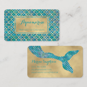 Mermaid Business Cards Teal and Gold Sequin