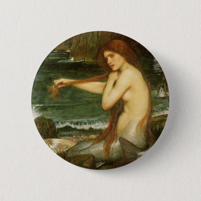 Mermaid by John William Waterhouse 6 Cm Round Badge (Front)