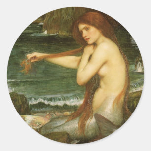 Mermaid by John William Waterhouse Classic Round Sticker