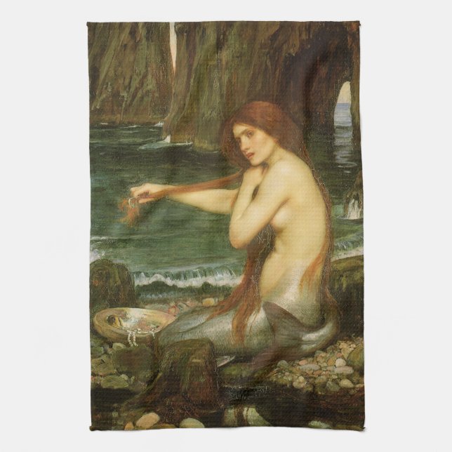 Mermaid by John William Waterhouse Tea Towel (Vertical)
