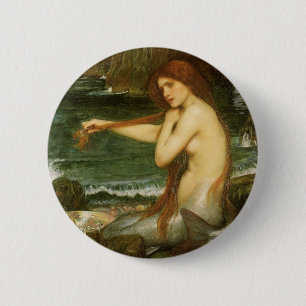 Mermaid by JW Waterhouse, Victorian Mythology Art 6 Cm Round Badge