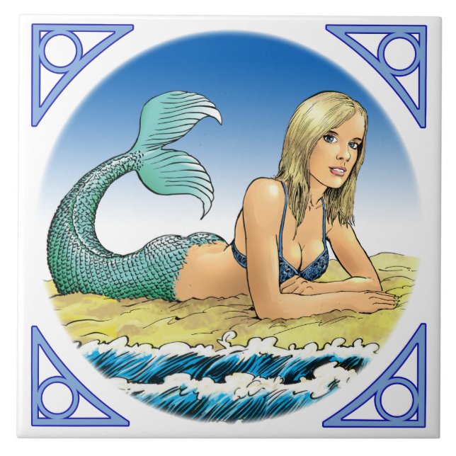 Mermaid by the sea ceramic tile (Front)