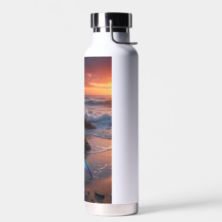 Mermaid by the sea in the sunrise water bottle
