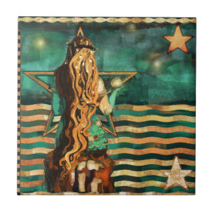 Mermaid by the Sea with Moon and Stars Tile