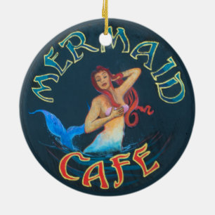 Mermaid Cafe Sign Ceramic Ornament