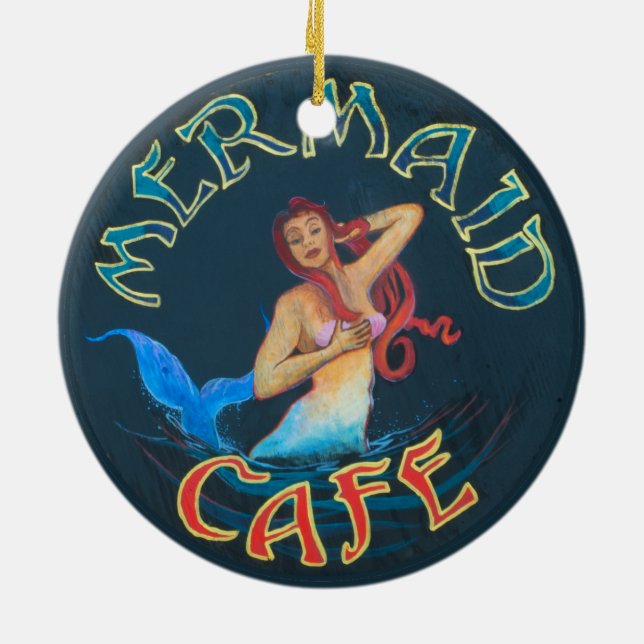 Mermaid Cafe Sign Ceramic Ornament (Back)
