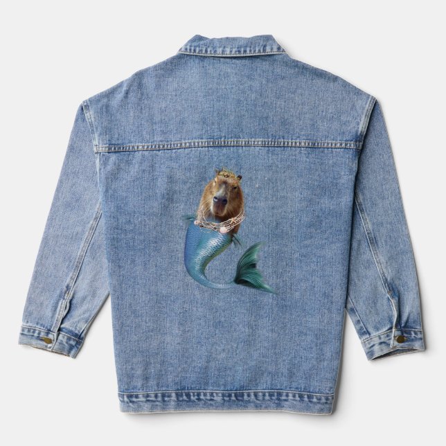 Mermaid Capybara Mercapybara  Cute Meme  Denim Jacket (Back)