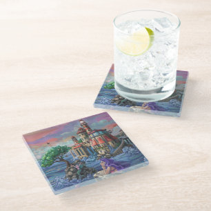 Mermaid Castle Art Glass Coaster