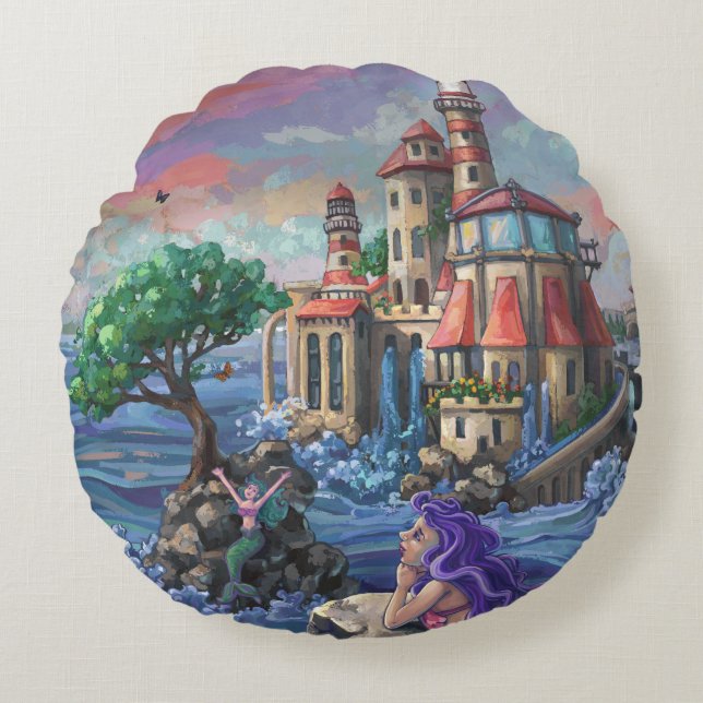 Mermaid Castle Round Cushion (Front)