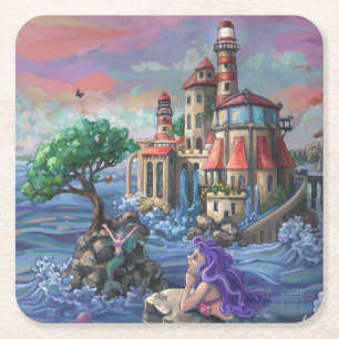 Mermaid Castle Square Paper Coaster