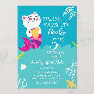 Mermaid Cat Birthday Invitation