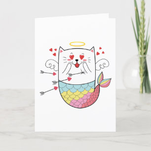 Mermaid Cat Cute Personalised Valentine Holiday Card