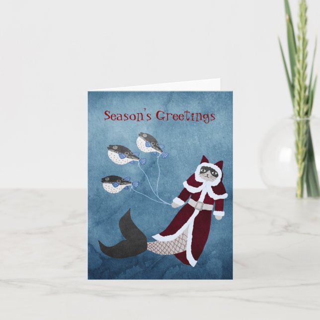 Mermaid cat Folded Holiday Card (Front)