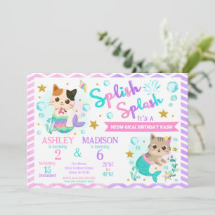 Mermaid Cat Joint Birthday   Summer Water Park Invitation