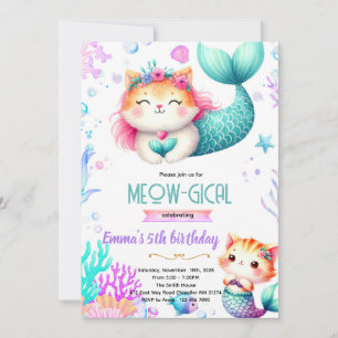 Mermaid cat party theme invitation