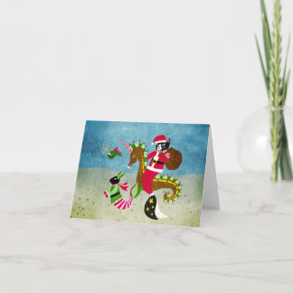 Mermaid cat Santa Folded Holiday Card