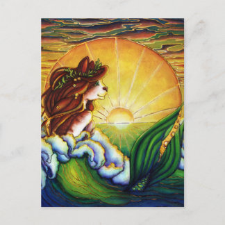 Mermaid Cat Summer Ocean Sunset Postcard