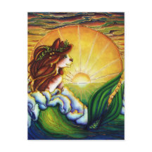 Mermaid Cat Summer Ocean Sunset Postcard