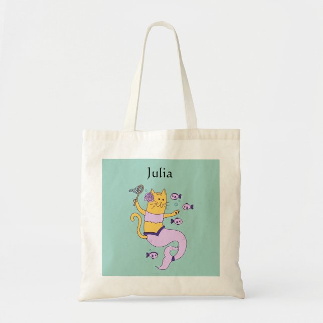 Mermaid Cat Tote Bag (Front)