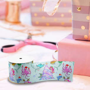 Mermaid Celebrating Christmas With Friends  Satin Ribbon