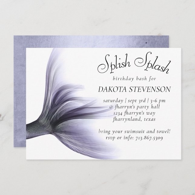 Mermaid Chic | Dusty Lavender Purple Splish Splash Invitation (Front/Back)