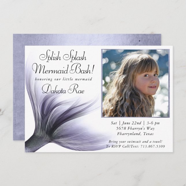 Mermaid Chic | Dusty Lavender Purple Splish Splash Invitation (Front/Back)
