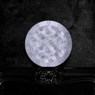 Mermaid Chic Scales   Dusty Lavender Purple Lustre Round Clock