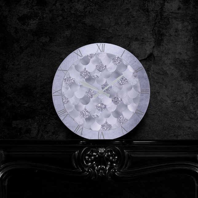 Mermaid Chic Scales | Dusty Lavender Purple Lustre Round Clock (Creator Uploaded)