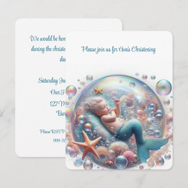 Mermaid Christening  Invitation (Front/Back)
