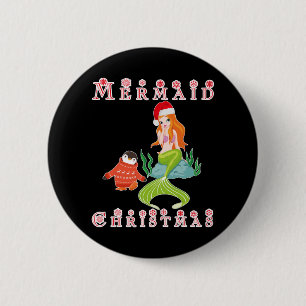 Mermaid Christmas and Funny Penguin 6 Cm Round Badge