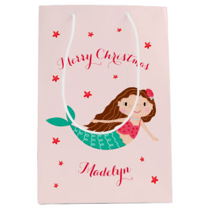 Mermaid Christmas Blush Pink Personalised Medium Gift Bag