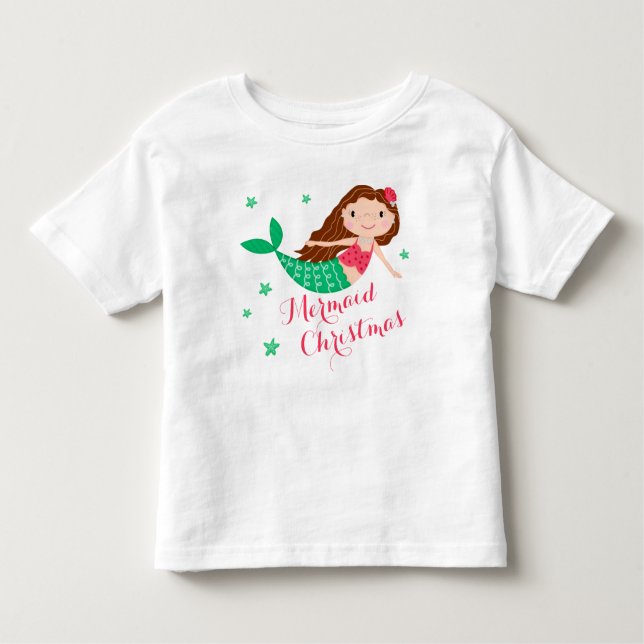 Mermaid Christmas Festive Holiday Toddler T-Shirt (Front)