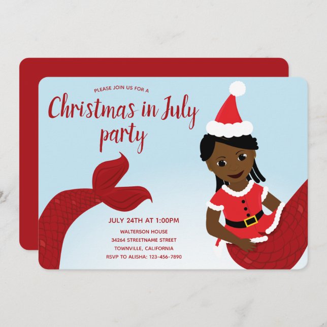 Mermaid Christmas in July Party Invitation (Front/Back)