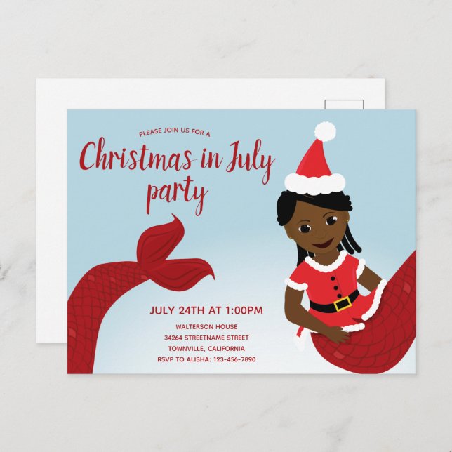 Mermaid Christmas in July Party  Invitation Postcard (Front/Back)