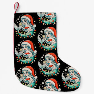 Mermaid Christmas Lights Santa Hat Girly Xmas Vibe Small Christmas Stocking