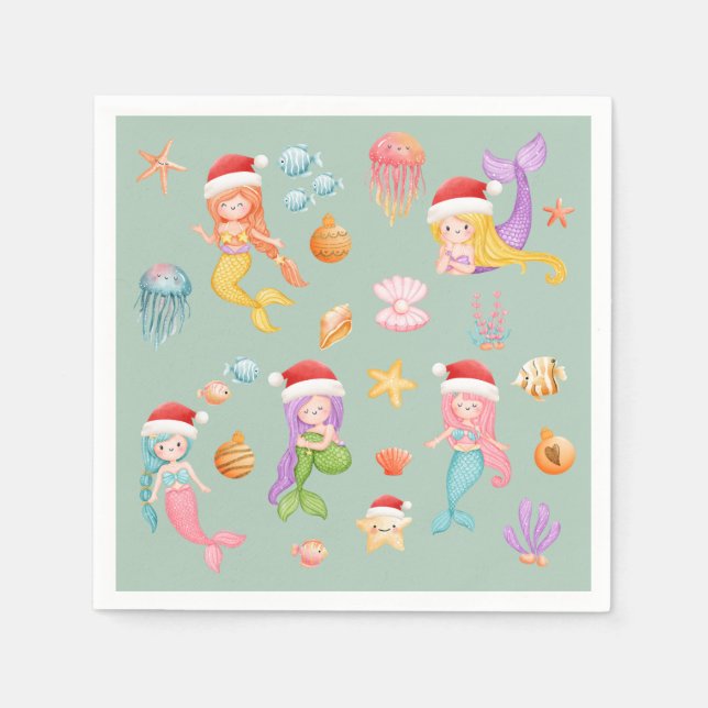 Mermaid Christmas Napkin (Front)