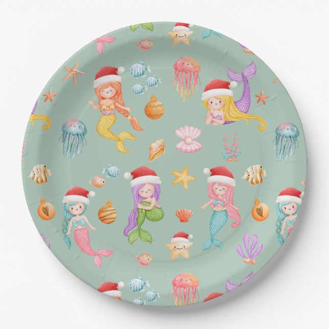 Mermaid Christmas Paper Plate (Front)