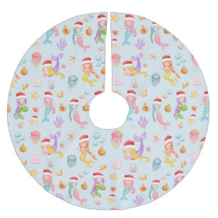 Mermaid Christmas Pattern Brushed Polyester Tree Skirt
