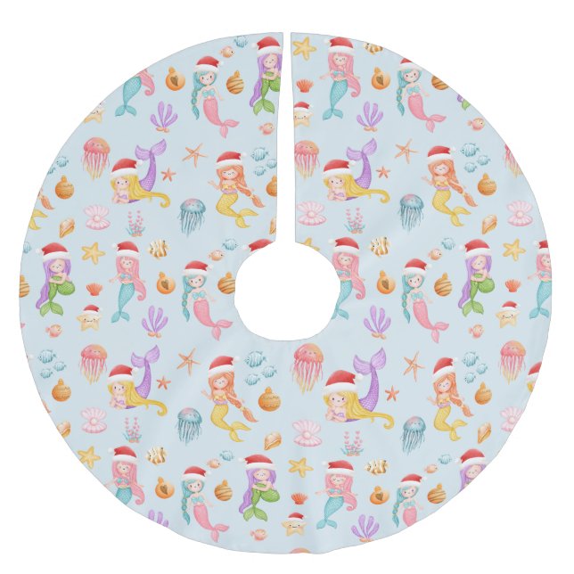 Mermaid Christmas Pattern Brushed Polyester Tree Skirt (Front)