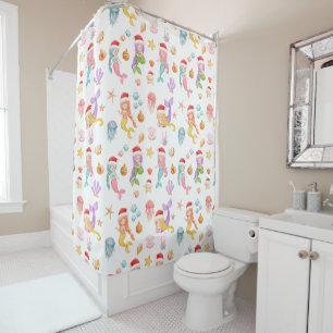 Mermaid Christmas Pattern Shower Curtain