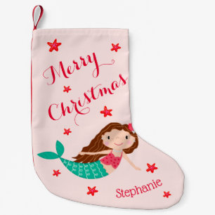 Mermaid Christmas Personalised Blush Pink Small Christmas Stocking