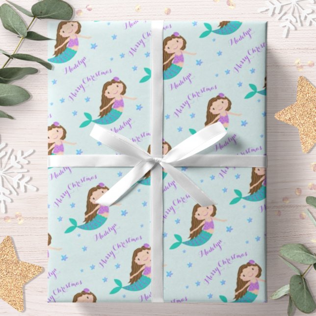 Mermaid Christmas Purple Glitter Personalised Wrapping Paper (Creator Uploaded)