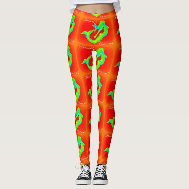 mermaid christmas red/green leggings (Front)