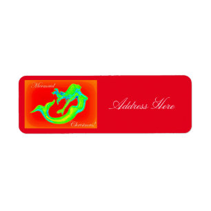 Mermaid Christmas red Return Address Label