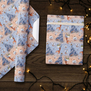 Mermaid Christmas Stocking and Tree Blue Orange Wrapping Paper