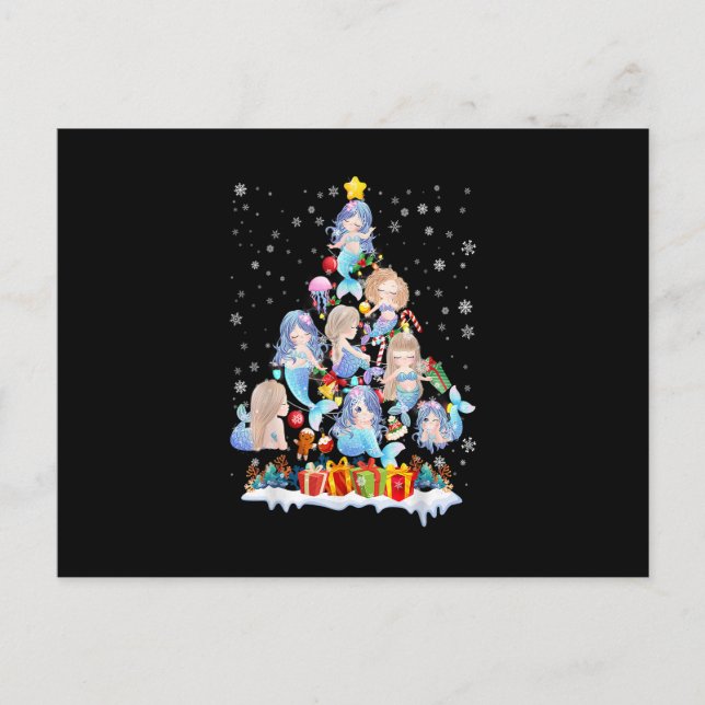 Mermaid Christmas Tree Lights Funny Xmas Mermaid L Postcard (Front)