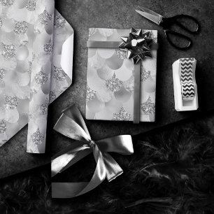 Mermaid Chrome Scales   Silver Faux Shiny Metallic Wrapping Paper