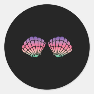 Mermaid Clam Shell Bra For Girls Purple Rainbow Se Classic Round Sticker