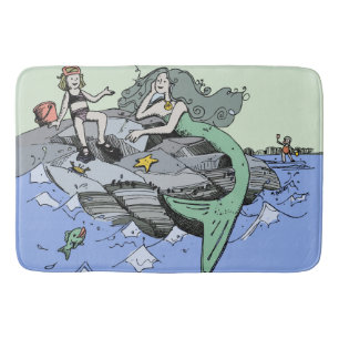 Mermaid coastal cute cartoon beach child art bath mat