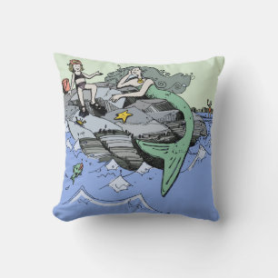 Mermaid coastal cute cartoon beach child art cushion